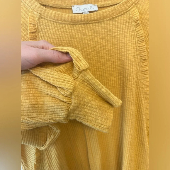 Chenault long sleeve mustard yellow waffle knit blouse size L - Picture 3 of 8